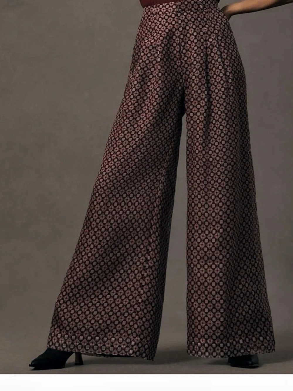 NWOT, Maeve by Anthropologie Wide Leg Geometric Pants in Burgundy & Pink Size 14